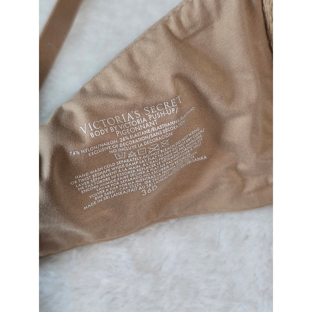 Victorias Secret Body by Victoria Push-Up Bra 36D Tan Nude Underwire Lace Trim - Picture 2 of 4